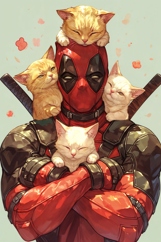 DEADPOOL WITH CATS Fine Art Print 13×19 Limited to 1 of 30 Marvel Wolverine