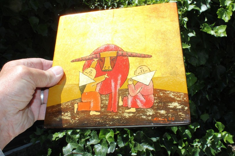 Vietnam Farmer Man With Oxen Painted Wood Picture Art Gold Leaf #2 gallery