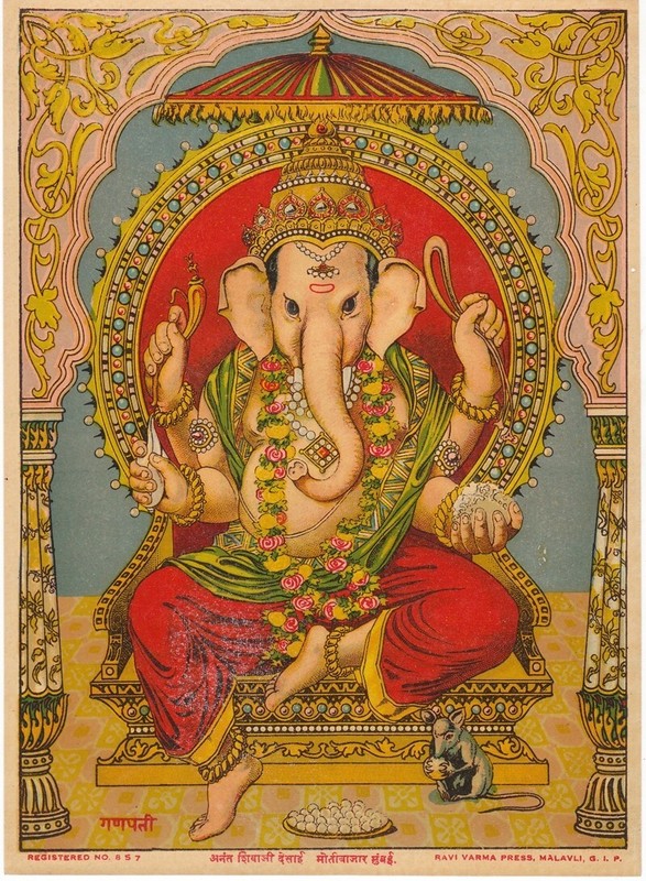 Raja Ravi Varma Original Lithograph Print: 7″x9″ Mint-like: Ganapati Ganesha