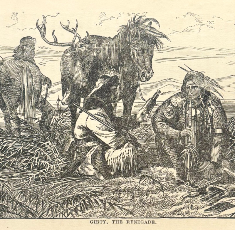 1888 Girty The Renegade Wood Engraving Wild West Native Americans Victorian A1A