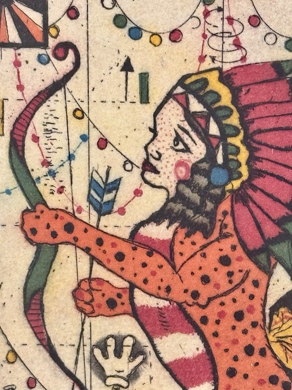 Tony Fitzpatrick Uptown Cat Girl AP 2012 Color Intaglio Etching Mint Chicago Art gallery