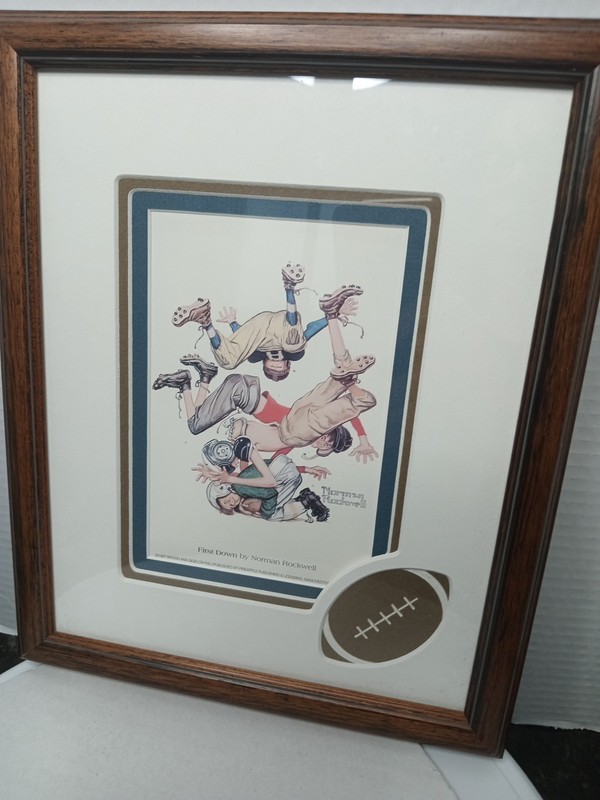 Norman Rockwell Vintage First Down print 9×11 Wood Frame Football Theme