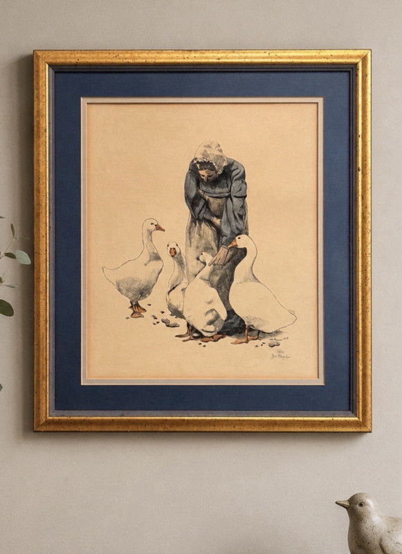 Vintage Jan Frazier Limited Edition Signed Print Feeding the Geese 62/100 (1985)