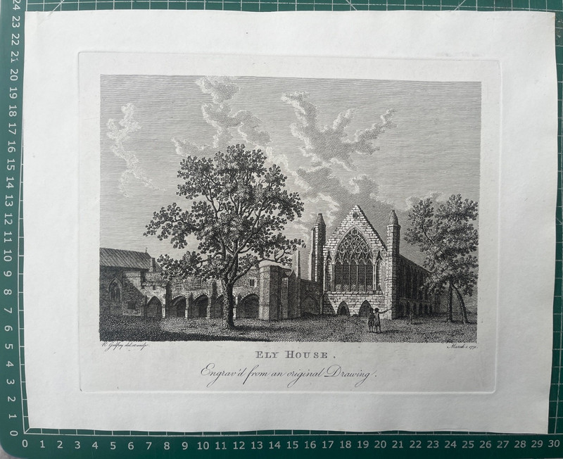 1775 Antique Print; Ely House / Palace, Camden, London after Godfrey gallery