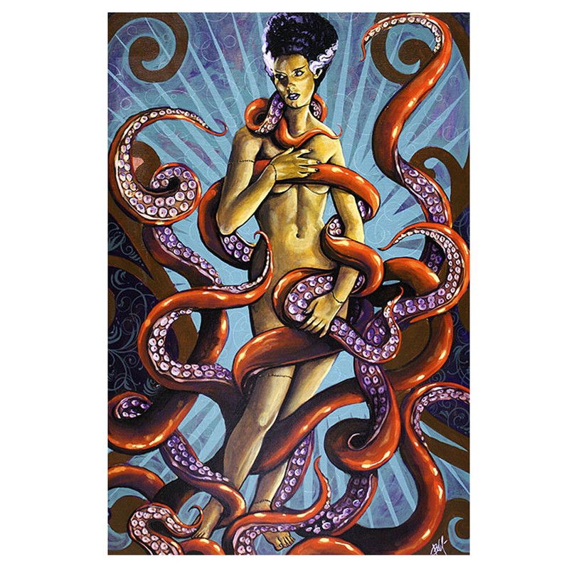 The Birth of the Bride by Mike Bell Tattoo Art Print Frankenstein Venus Octopus