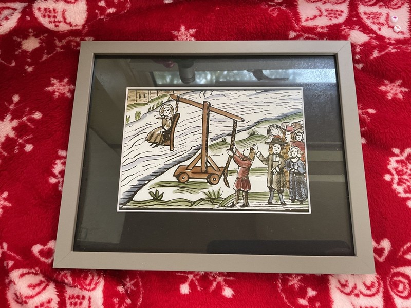 RARE ART PRINT , HISTORICAL OCCULT WITCHCRAFT PERSECUTION, FRAMED VINTAGE