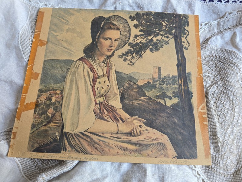 Rare Robert Spindler Art | Antique Print | Baden Vienna Austria - Signed Girl