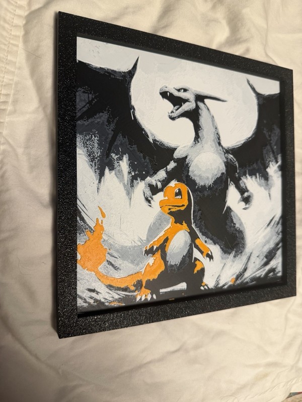 Framed Pokémon Print Decor - Charmander Charizard, 3d printed gallery