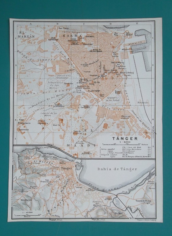 MOROCCO Tangier City Plan Last Map before WWII – 1934 BAEDEKER 6×8″ 15x20cm