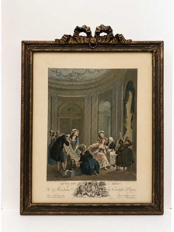 1788 de Launay Antique French Engraving Qu'en dit l'Abbé? Louis XVI Carved Frame gallery