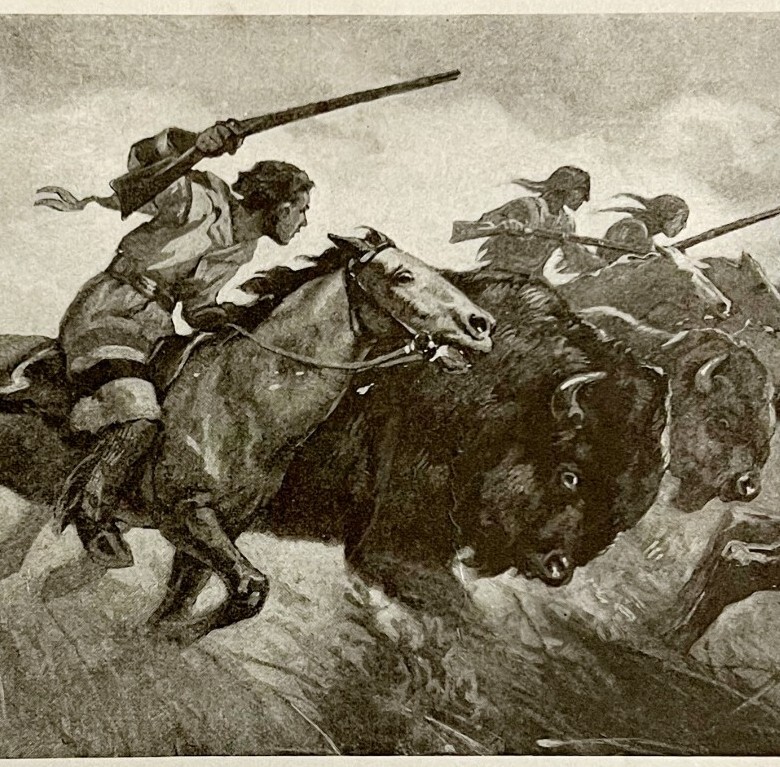 1916 Native Americans Hunting Buffalo Rifles Art Print George Varian DWMYC3