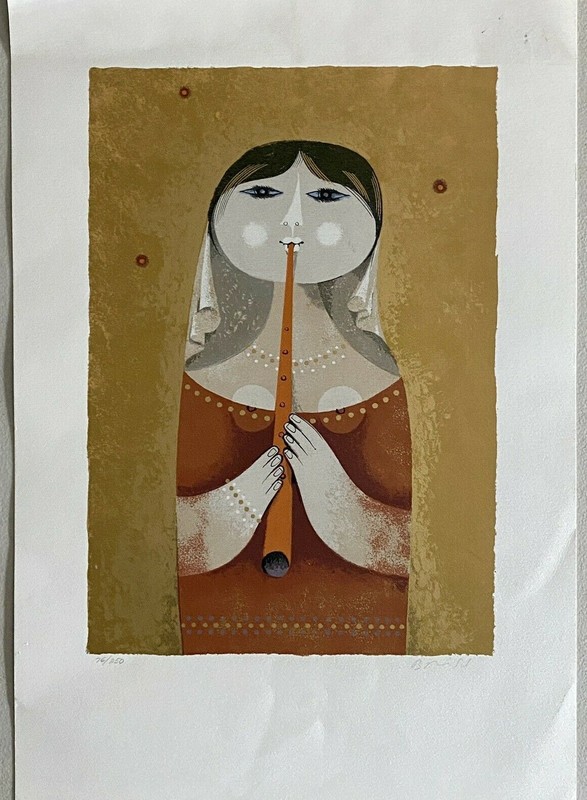 SAMI BRISS Girl With Flute Signed Limited Edition Print 76/250 Art