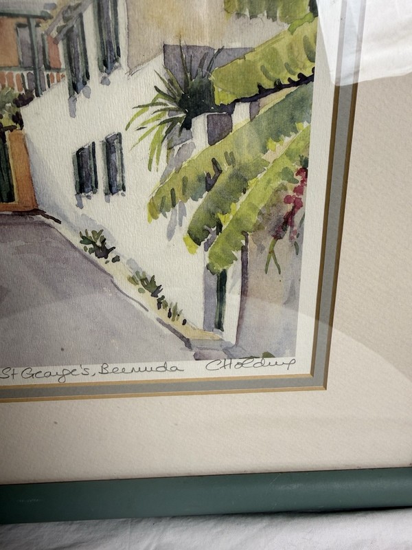 Vintage Printer’s Alley St George Bermuda Caribbean Watercolor Signed C. Holding gallery