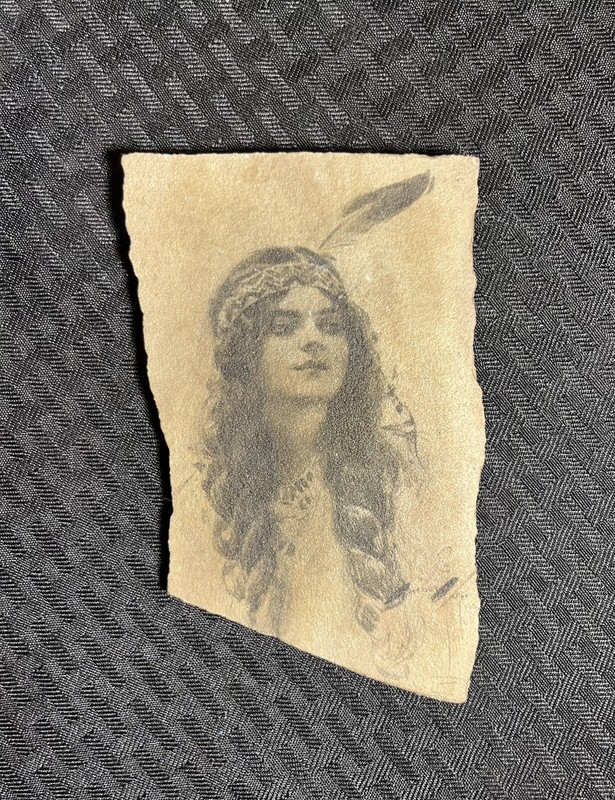 1906 Harrison Fisher Girls Native American Woman Drawing on Stone Wall Art