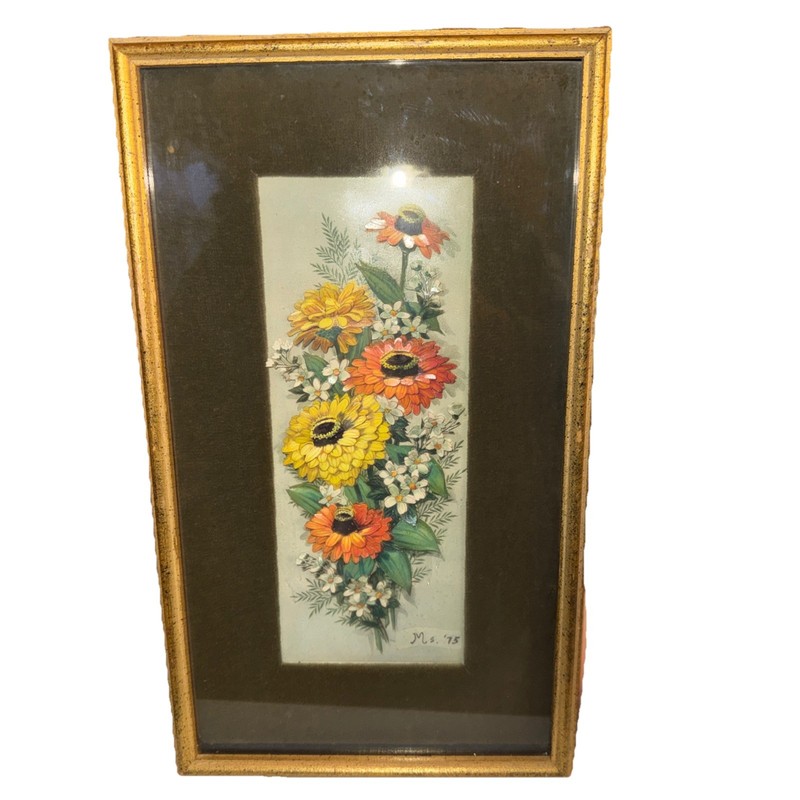 Framed Floral Coneflowers Paper Shadow Box Art Picture Robert Laessig 8.5 X 14