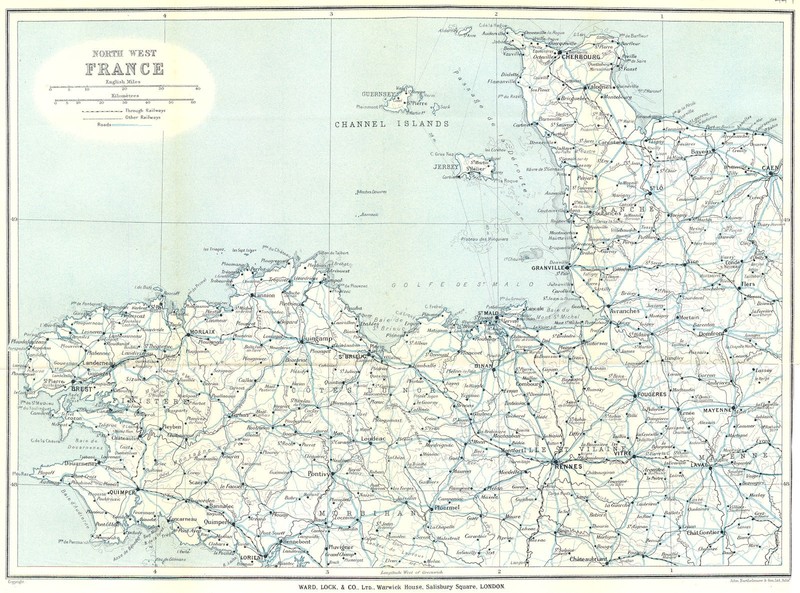NORTH WEST FRANCE. Normandy Brittany & Channel Islands. WARD LOCK 1925 old map