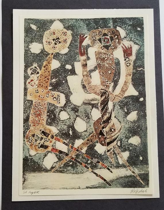 Rolf Nesch " The Dance " Mounted off-set Lithograph 1973 PlateSigned