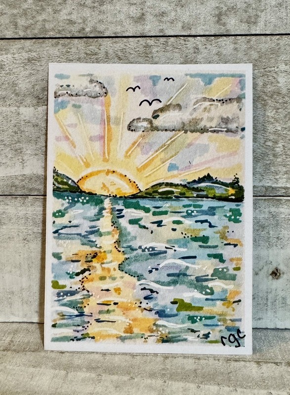 ACEO Original PRINT Landscape, Colorful, heartfelt_by_robin, Ocean, Sunny
