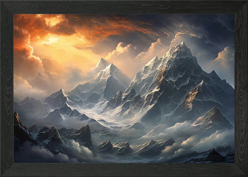 Sunset Rainy Mountain Framed Wall Art Poster Canvas Print Picture