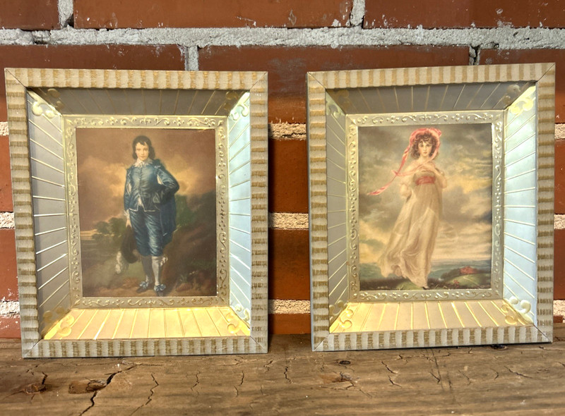 Vtg Blue Boy & Pink Girl Framed Set 7 x 8 Victorian Cottage Gallery Wall