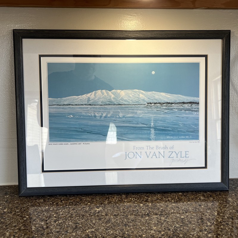 Jon Van Zyle Alaska Mt. Susitna 17” x 12” Print Hand Signed & Framed 22” x 17”