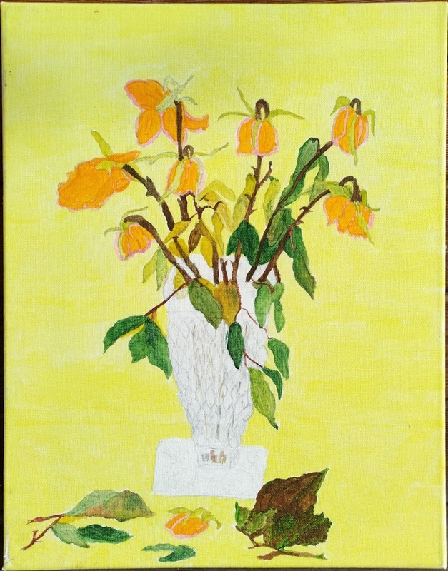 Acrylic & Water Colours Canvas Art Featuring Withering Flowers 40 X 1.5 x 30 cm