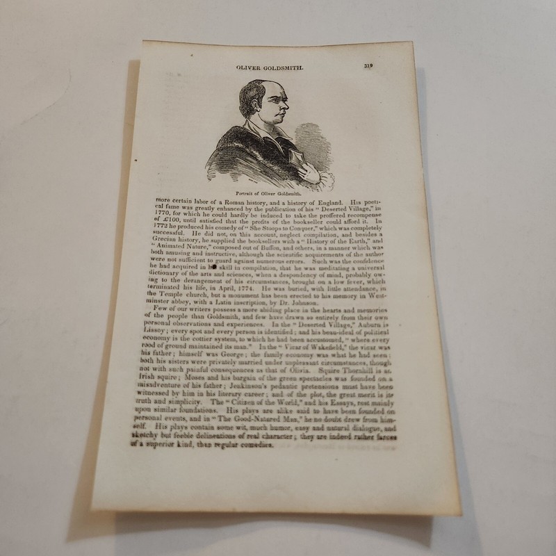 Portrait Of Oliver Goldsmith & William Cowper c. 1856 Engraving (10)