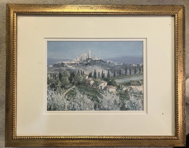 Gordon Breckinridge Framed Matted Art Print San Gimignano Cypress Vintage Art