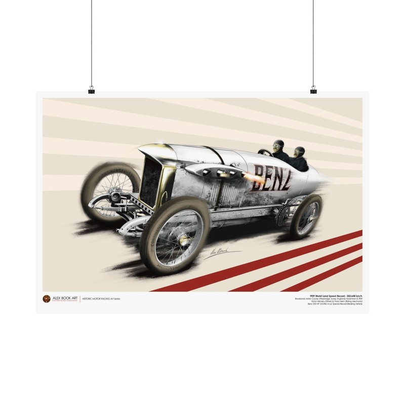 Blitzen Benz Race Car Fine Art Print – 1909 World Land Speed Record Wall Poster