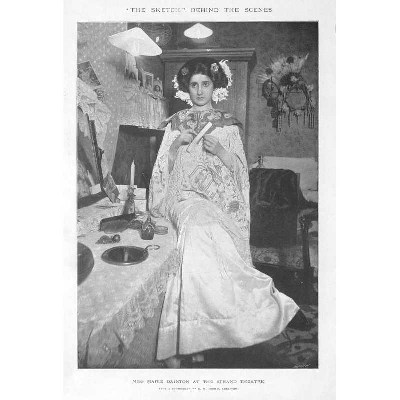 Miss Marie Dainton Backstage at the Strand Theatre – Antique Print 1901