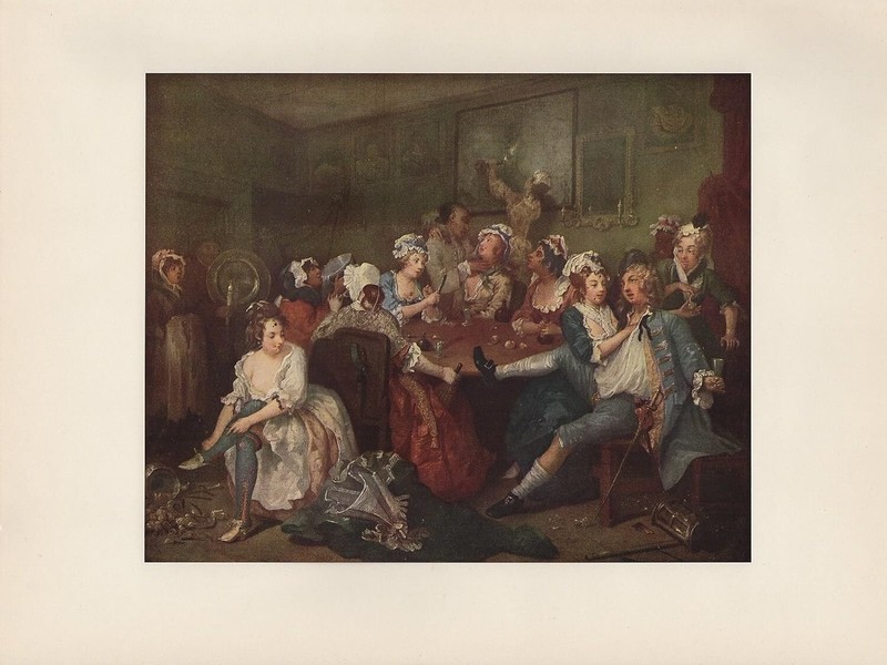 1956 Vintage BRITISH «RAKE’S PROGRESS III THE ORGY» HOGARTH COLOR Art Lithograph