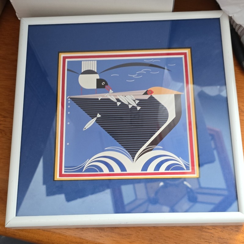 Charley Harper Pelican Pantry Framed Art Print Birds Fish Landscape Small 9×9