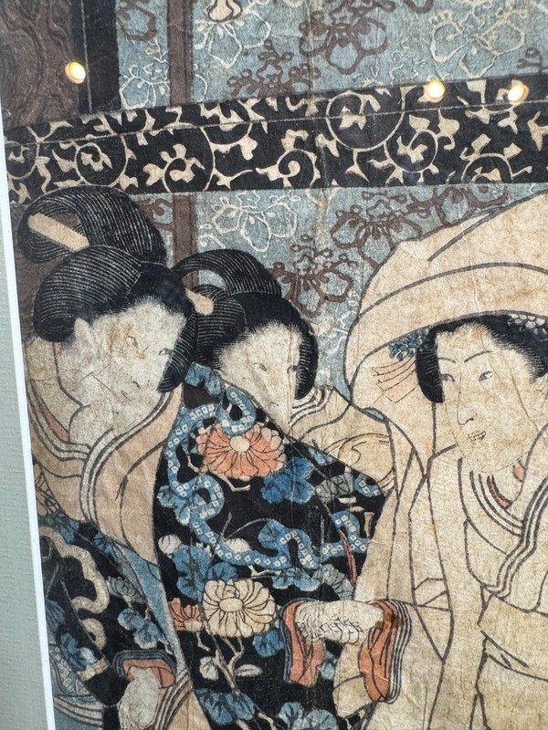 Antique Utagawa Kuniyoshi Bride Changing Clothes Woodblock Print Framed VG 18x14 gallery