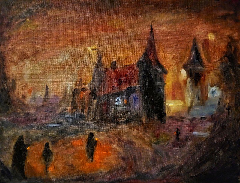 Village – 8×10″ original art print – impressionist surreal landscape