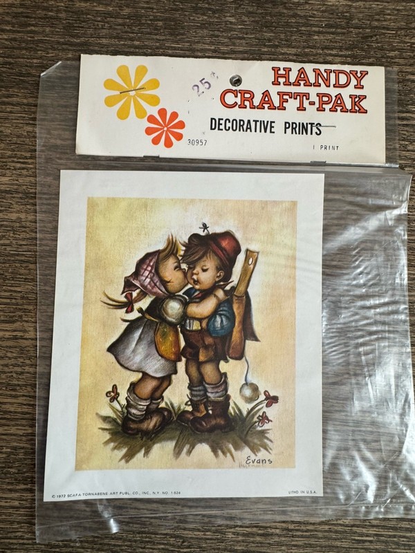 Vintage 1972 Evans Boy & Girl Kissing Decorative Lithograph Print NOS
