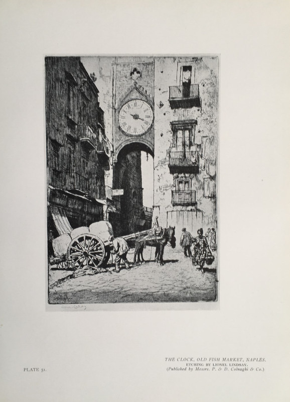 The Clock, Old fish Market at Naples by Lionel Lindsay - Antique Print 1928 gallery