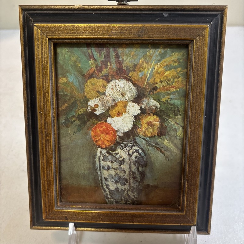 Miniature Framed Art Print Flowers in Vase Floral Art Decor Vintage