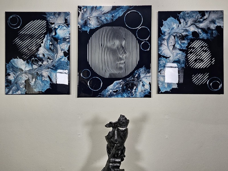 Lg 3pc set. 1, 16×20/2, 14×18. 3D Effects, Resin. Titled, Peaceful Thoughts.
