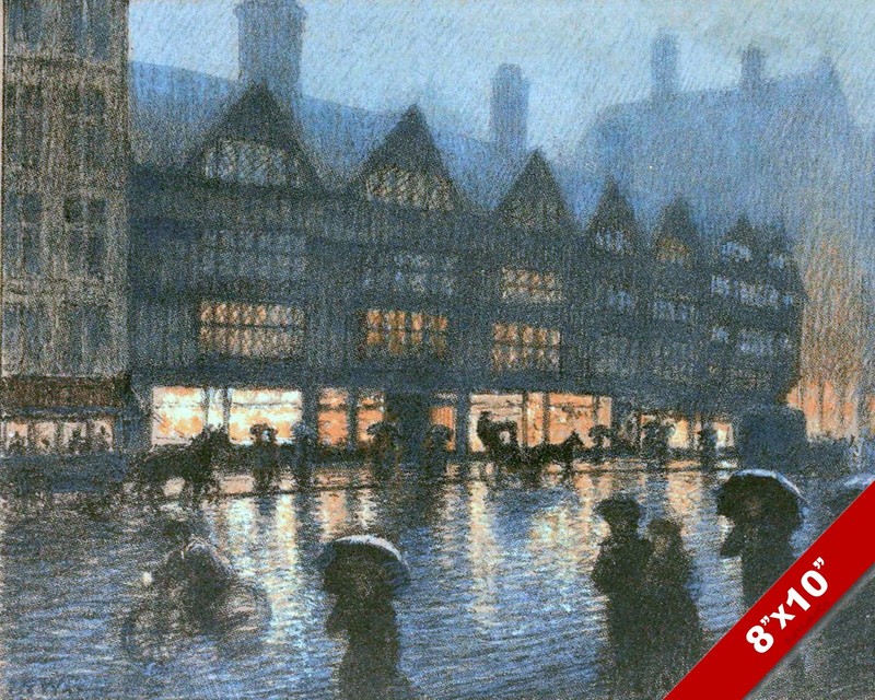 LATE 1800’S RAINY LONDON AT NIGHT ENGLAND ENGLISH ART PAINTING REAL CANVAS PRINT