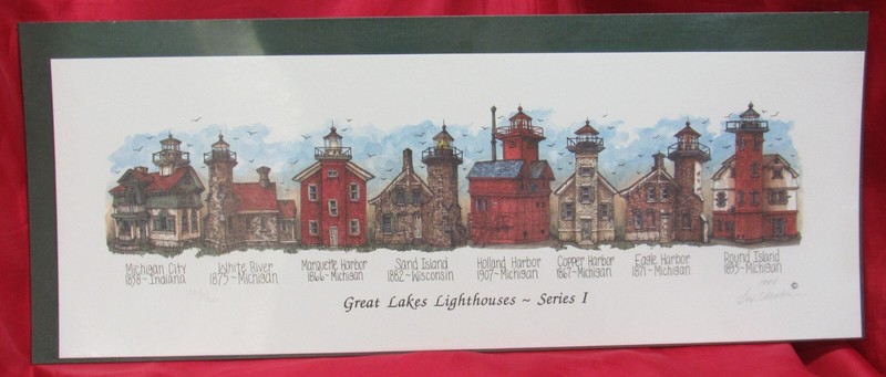 Great Lakes Lighthouses signed & numbered print lithograph Bev Schreiber