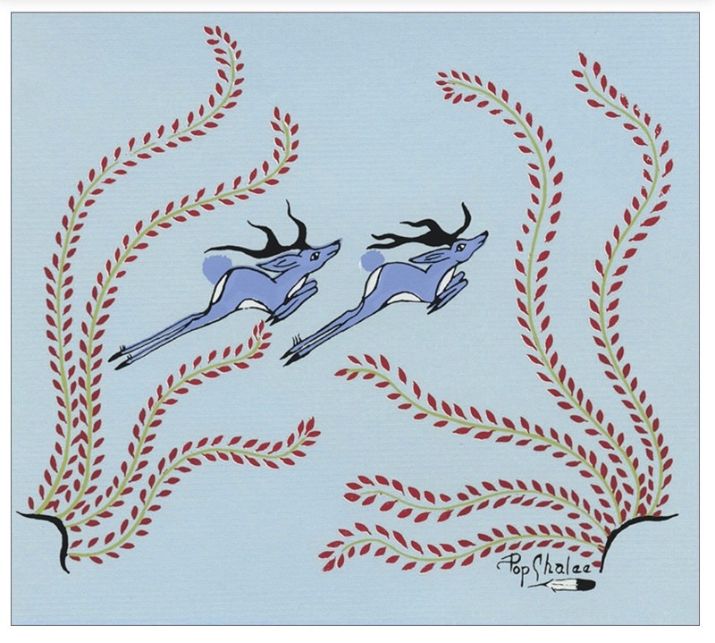 Vtg Screen Print Lithograph Leaping Stags by Marina Lujan Pop Chalee Taos Artist