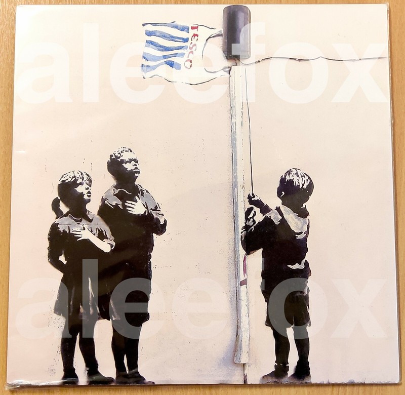 BANKSY ART TESCO FLAG 28x28cm SQUARE MOUNTED PHOTO PRINT IN TESCO WE TRUST