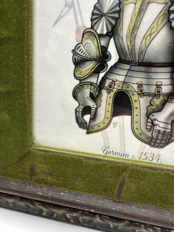 Framed Art Print Medieval Knight Weaponry Green Felt Mat Carved Wooden Frame gallery