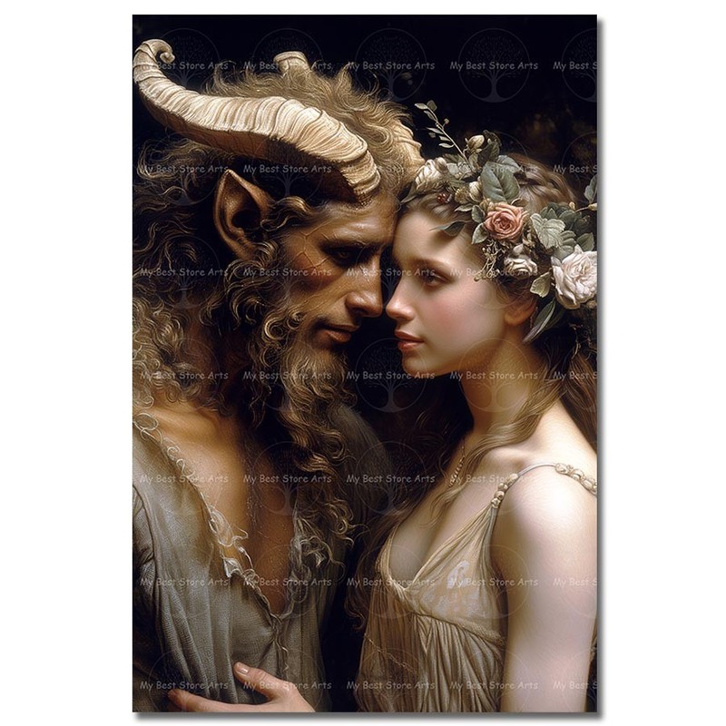 Faun And Maiden Art Print, Mythic Romance Poster, Fantasy Wall Decor