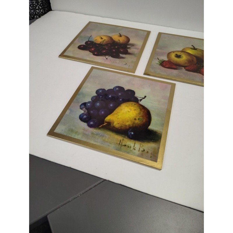 Hank Boj Still Life Fruit Pictures Set Of 3 Vintage MCM 8x8 Henk Bos Dutch gallery