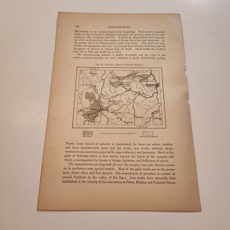 Map The Coal Mines Of Western Bohemia c. 1883 Engraving (282)