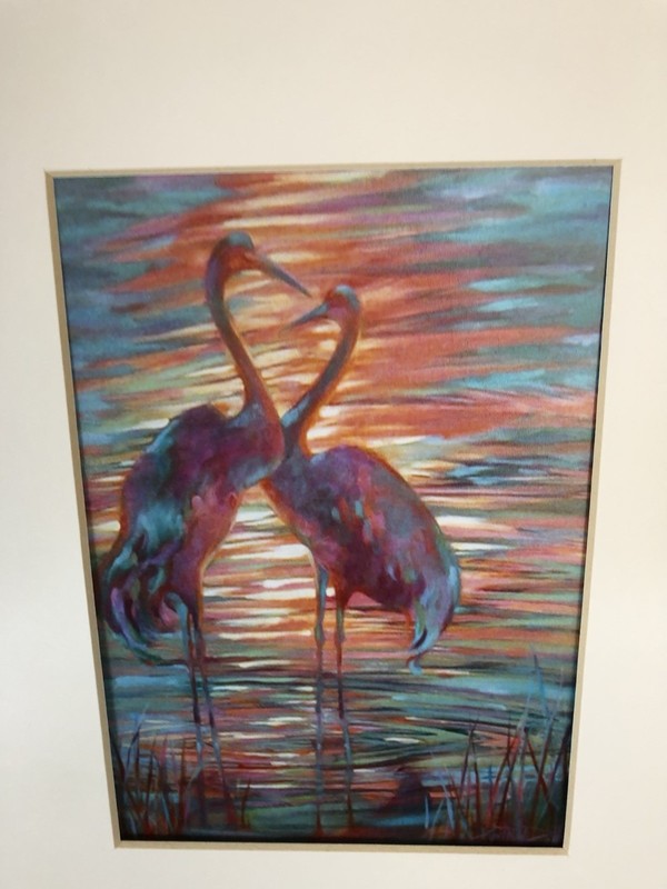 Beautiful Matted Print 2 Flamingos At Sunset By Cynthia Duff “Rippled Dream” NEW