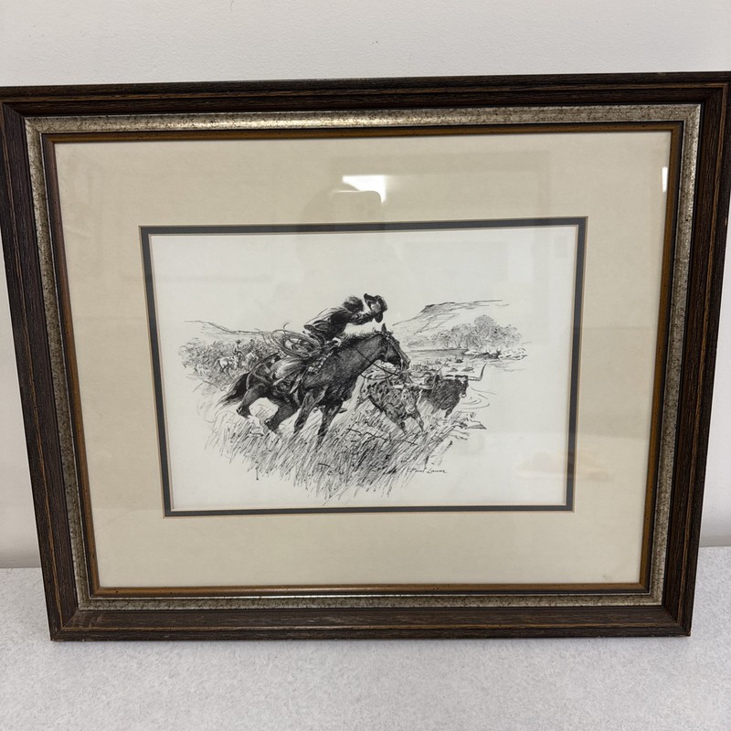 Rare Original One Of A Kind Sketch - Paul Laune Cowboy Artist Horses Southwest