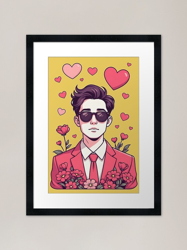 A loving gentleman with flowers and Framed Wall Art Poster Canvas Print Picture