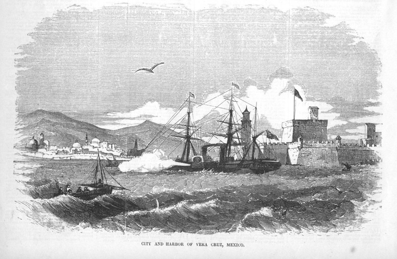 Mexico – City and Harbor of Vera Cruz- City of Jalapa – 1855 Antique Print